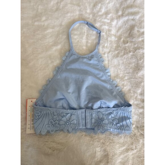 Colsie sz XS Blue High Neck Lace Bralette Bra Lace Overlay Halter Tank - Picture 5 of 7